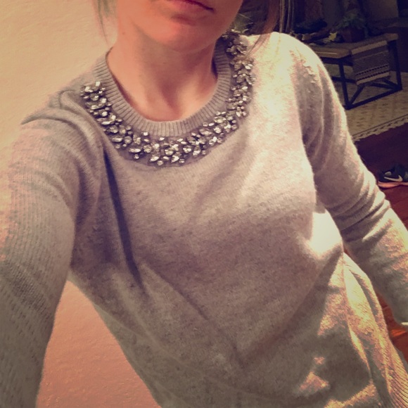 NWOT Topshop Bejeweled Collar Neck Gry Sweater US4