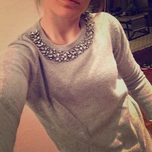 NWOT Topshop Bejeweled Collar Neck Gry Sweater US4