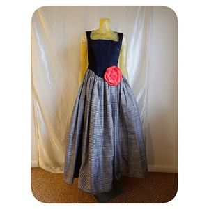Vintage Custom made - French Gingham Raw Silk Formal Gown