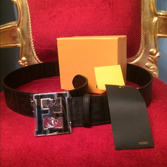 Authentic Fendi black belt with a metallic buckle