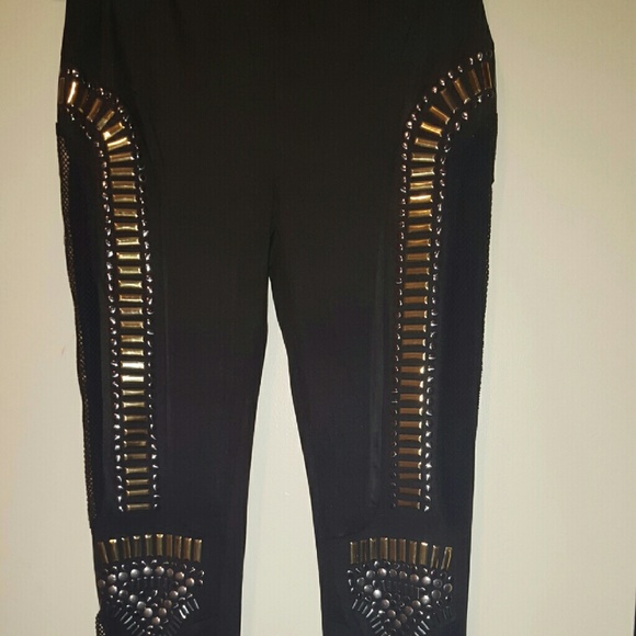 urbanog.com
 Pants - Gold studded leggings with side mesh