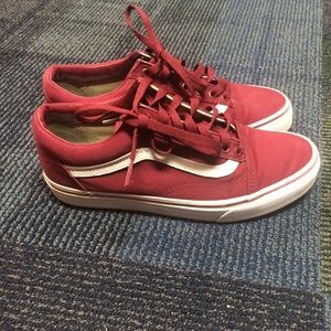 Burgundy Vans.