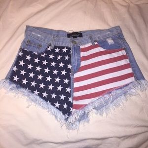 American Flag Denim High Waisted Shorts