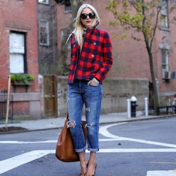 J Crew Buffalo Plaid Wool Jacket Pea 