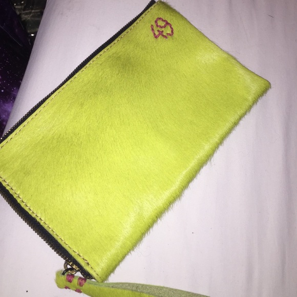 100% real fur neon green clutch