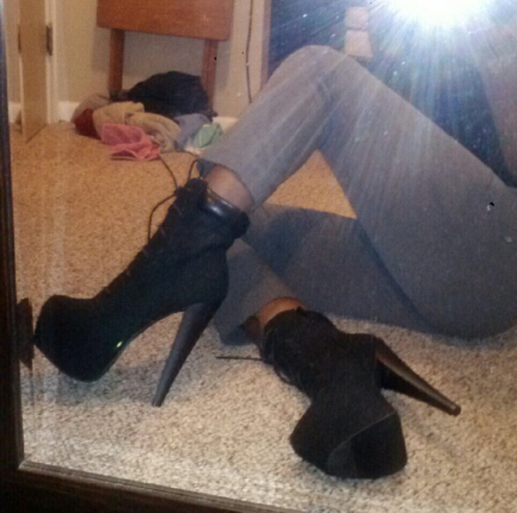 Black Lace Ankle high Platform stilettos