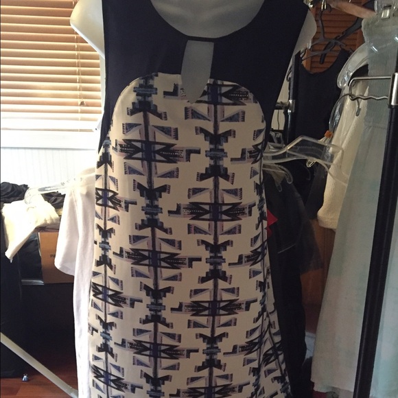 Aztec simple shift dress with chiffon cutouts