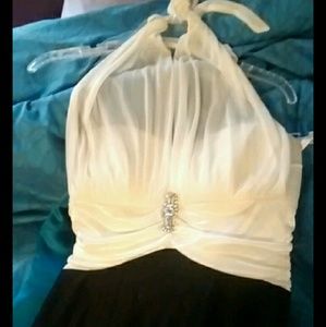 Black and cream colored formal gown