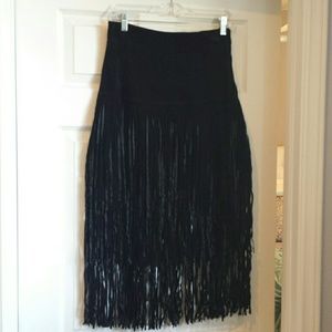 Faux-suede Fringe Midi-Skirt