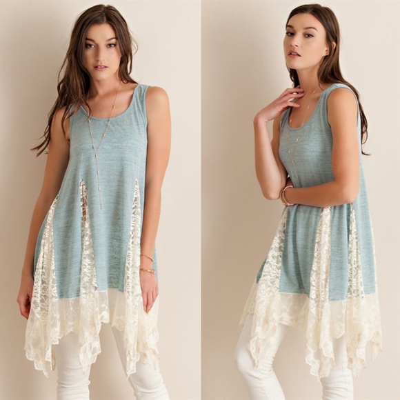 "Solitaire" Lace Accent Tunic Tank Top - Picture 2 of 4