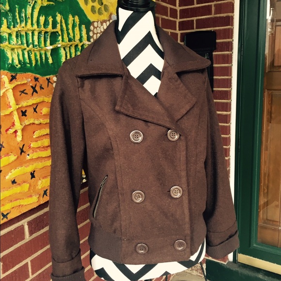 Ambiance Dark Brown Pea Coat Jacket - Picture 3 of 4