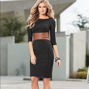 New classy dark grey dress with leather middle