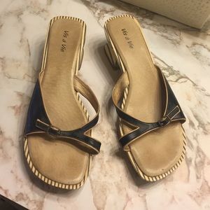 Navy blue and cream striped leather.