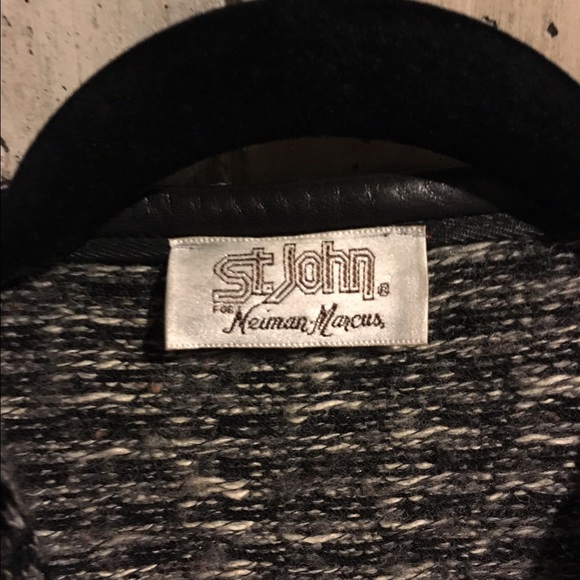 Vintage St. John tweed bomber with leather trim. - Picture 3 of 3