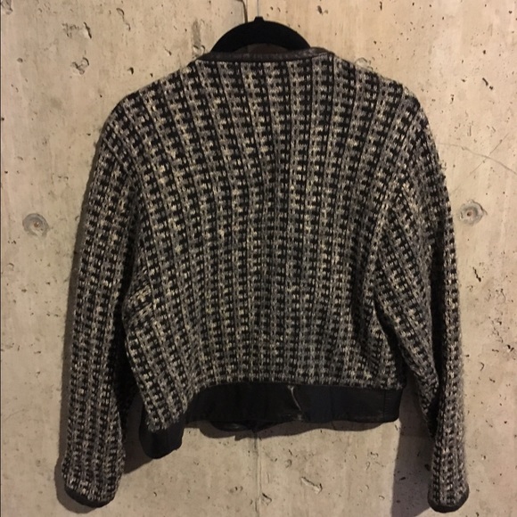 Vintage St. John tweed bomber with leather trim. - Picture 2 of 3
