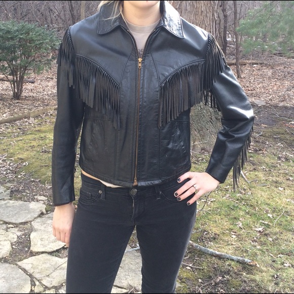 Vintage leather fringe jacket