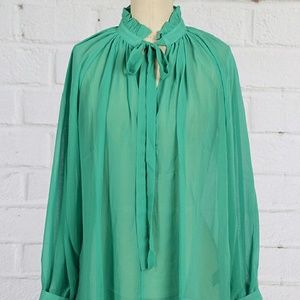 Green pussy bow blouse