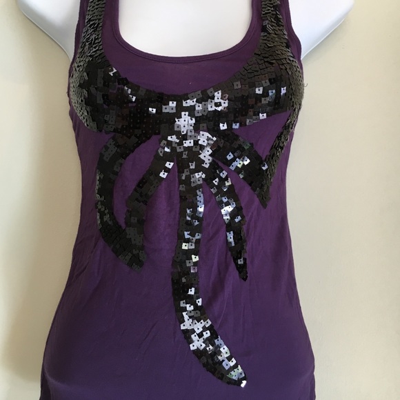 MILEY CYRUS MAX AZRIA SEQUINED BOW PLUM TANK SMALL - Picture 2 of 4