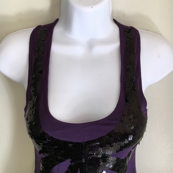 MILEY CYRUS MAX AZRIA SEQUINED BOW PLUM TANK SMALL - Picture 3 of 4