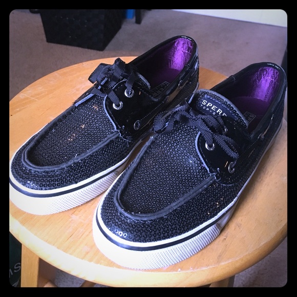 Size 7 black sequined sperry top siders