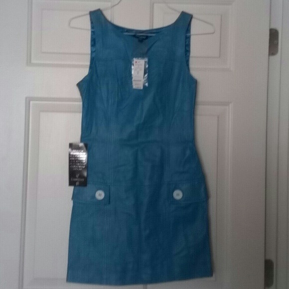 NWT Bebe 100% real leather blue dress S