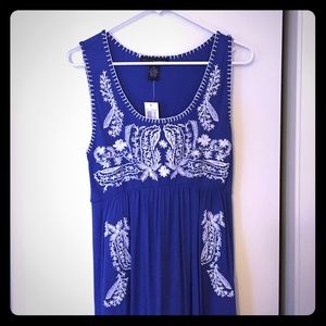 Grace Elements Blue w/ White Embroidery Sundress