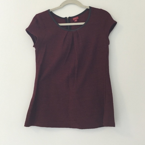 Wine colored top with leather and zipper detail