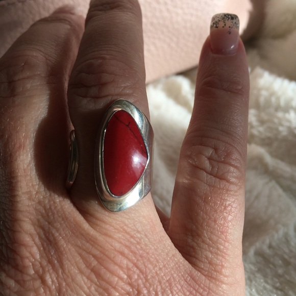 Silver open band with natural stone - Picture 1 of 3