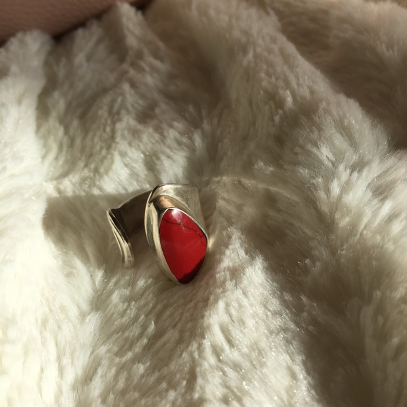 Silver open band with natural stone - Picture 3 of 3