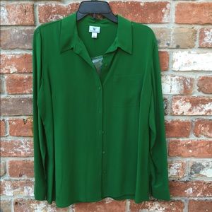 Kelly Green Long-Sleeved Blouse with Pocket