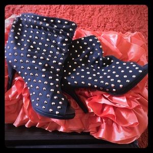 Black Studded Slouch Bootie