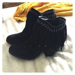 Not rated black fringe bootie