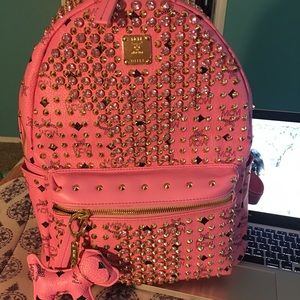 authentic pink mcm stark w/ diamonds and key chain