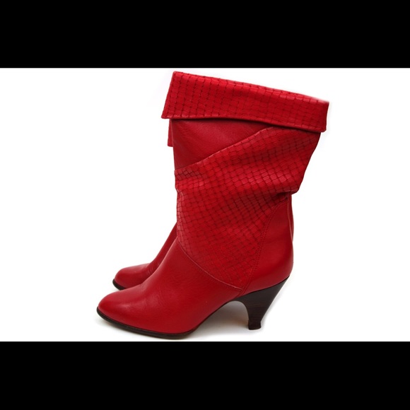 Red Leather Boots / Snakeskin Leather Boots