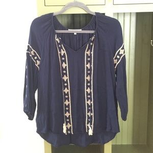 Daniel Rainn Boho Navy Blue Top L