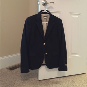 Navy blue JCrew blazer with gold buttons.