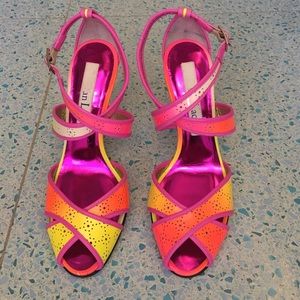 Christian Lacroix neon high heel sandals lucite