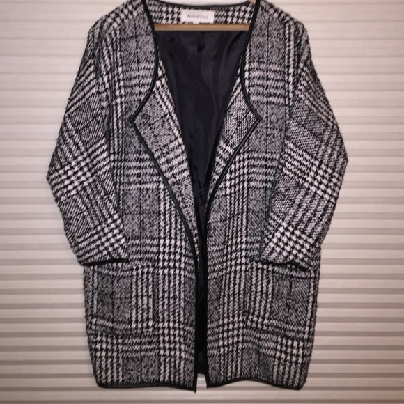 NWOT HOUNDSTOOTH OPEN SWEATER/JACKET W. LEATHER