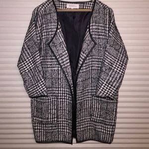 NWOT HOUNDSTOOTH OPEN SWEATER/JACKET W. LEATHER