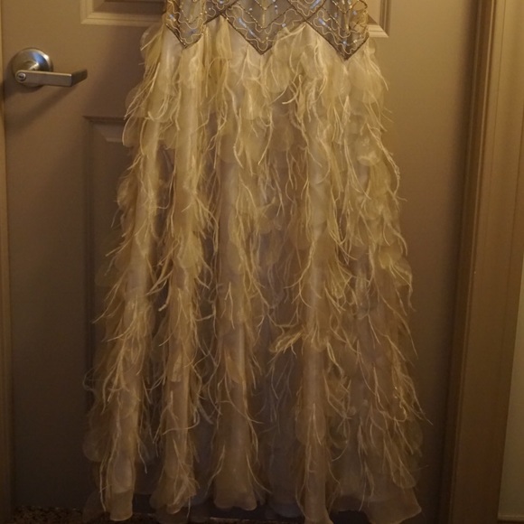 Sue Wong Champagne and Silver Feather Dress: SOLD! - Picture 2 of 4
