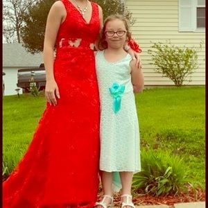 Red lace prom dress