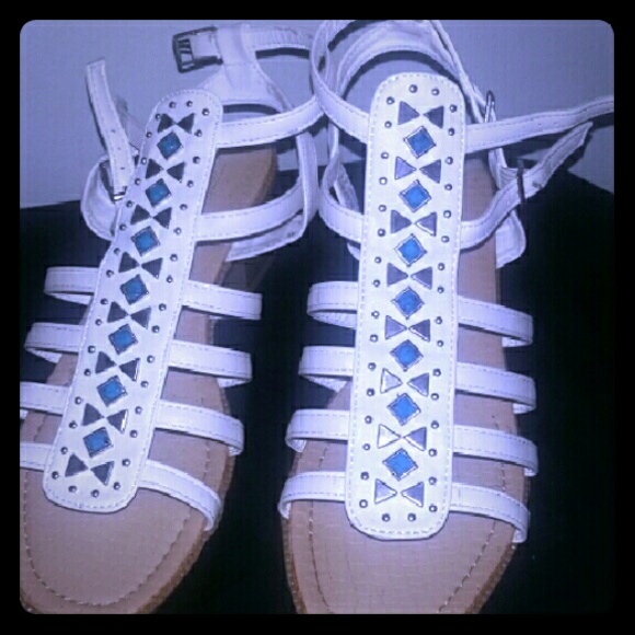 JULY4 SALE White & teal colored sandals