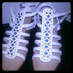 JULY4 SALE White & teal colored sandals