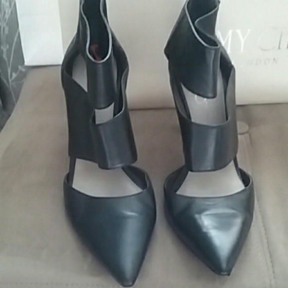 $79 Jessica Simpson black leather pumps w/ straps - Picture 2 of 4