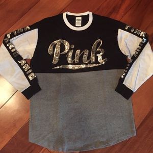 Victoria's Secret PINK bling varsity shirt NWOT