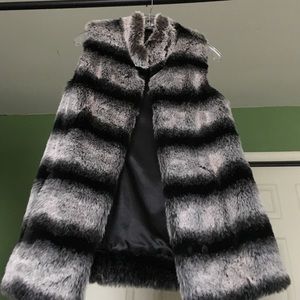 Rachel Zoe faux fur vest in black and white.