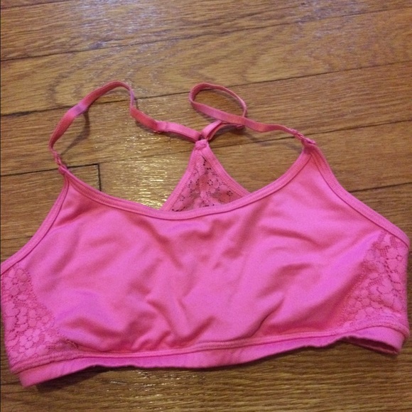 Pink lacy sports bra