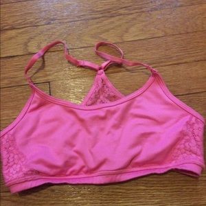 Pink lacy sports bra