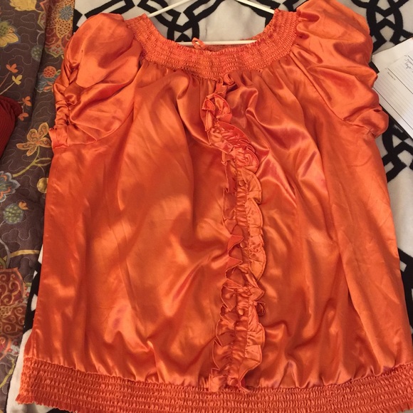 Ashley Stewart orange satin ruffle blouse