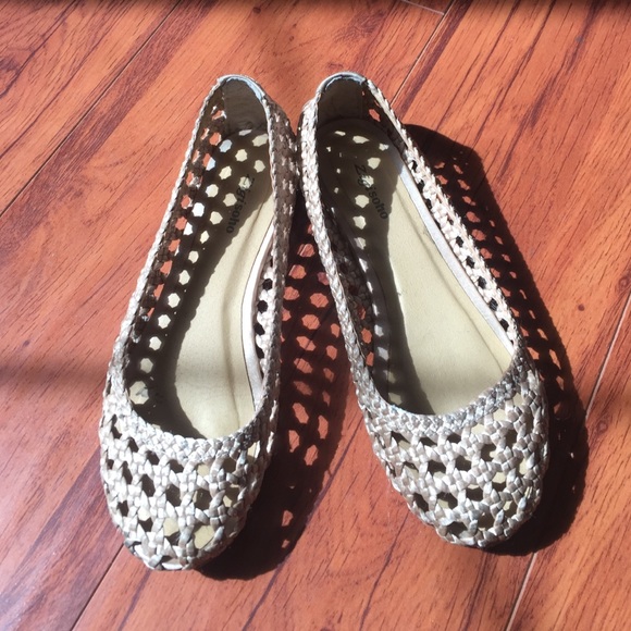 Champagne woven ballerina flats by Zigi Soho